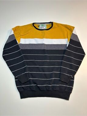 Chemise Lacoste Colorblock Striped Crewneck Knit Sweater Yellow
